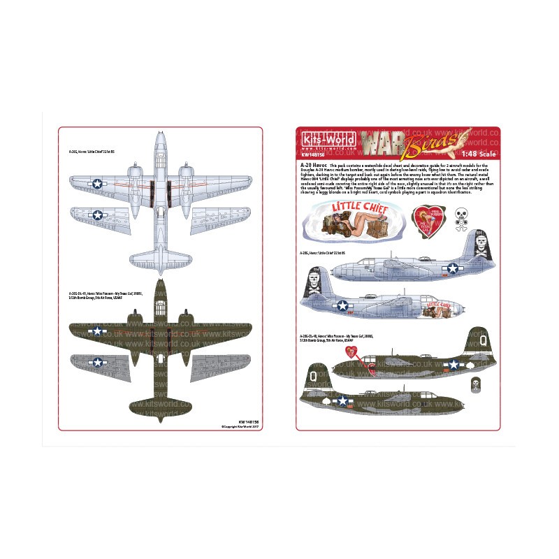 A-20G-DL-40, Havoc Miss Possum My Texas Gal , 388BS, 312th Bomb – Décal Douglas A-20 Havocs. A-20G, Havoc Little Chief 321st BS