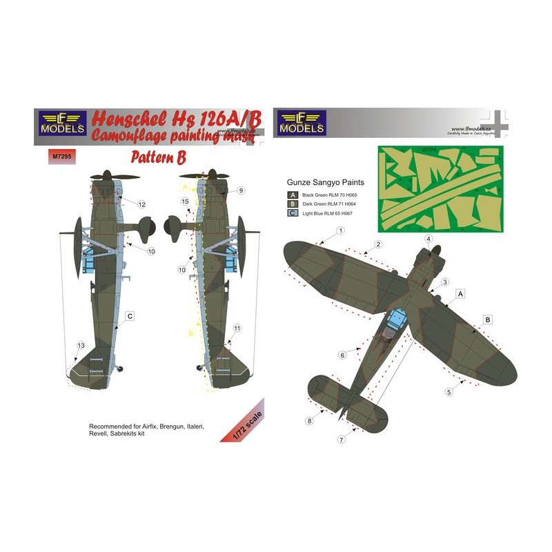 Masques de peinture à motif camouflage Henschel Hs-126A/B Pattern B (conçus pour être utilisés avec les kits Airfix, Brengun, It – Collection