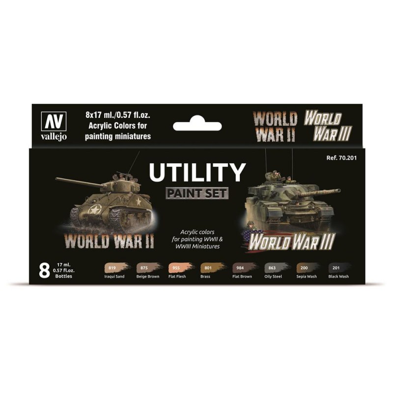 8 couleurs acryliques 17 ml – Vallejo MODEL Color: Utility Paint Set World War II & World War III