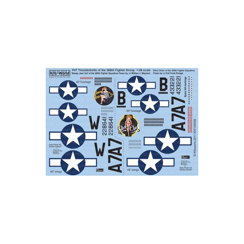 'Sleepy Jean 3rd' A7-W P-47D-28-RA S/N 42-28641 Lt William J. | Décal Republic P-47D Thunderbolt 368th FG 395th Fighter Squadron