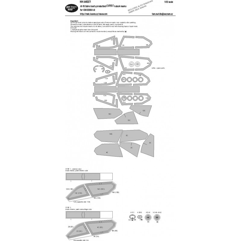 Accessoire Bell AH-1G Cobra (première production) Masques kabuki EXPERT verrière d'avion – Collection