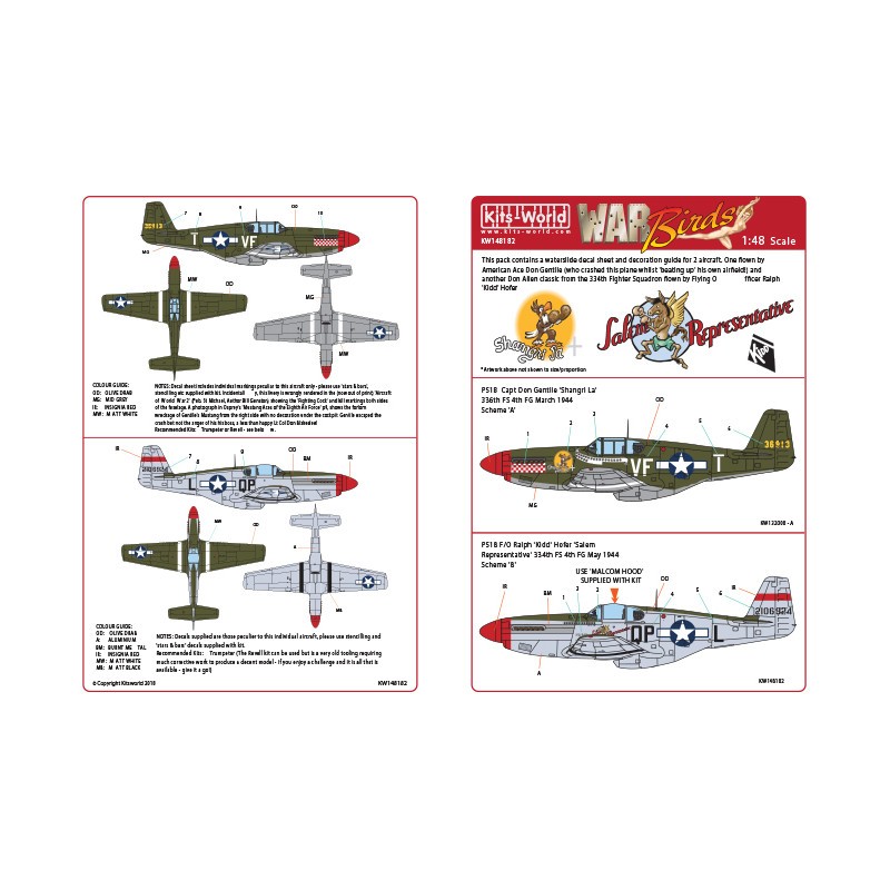 'Salem Represen – P-51B 42-106924 QP – 'Shanghri La' 336th FS 4th FG Mars 1944 – Décal North-American P-51B Mustang 43-6913 VF-T